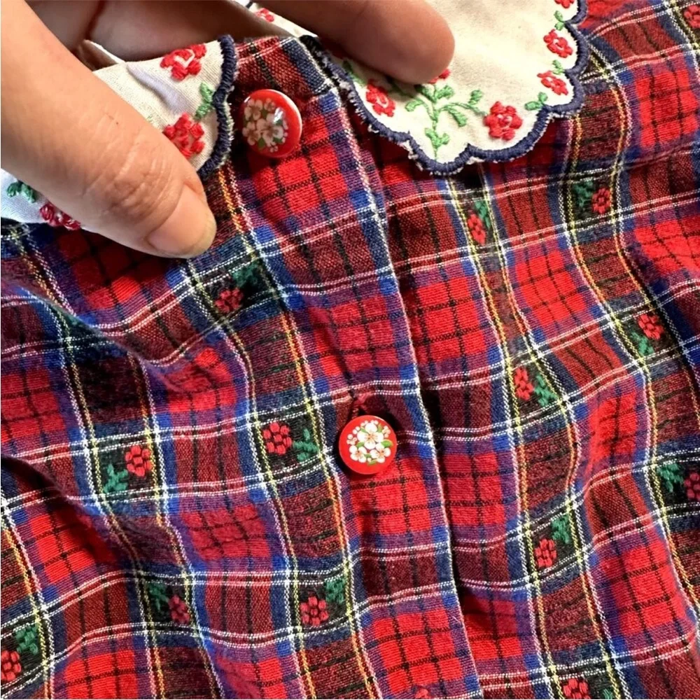 Vintage OshKosh Overalls with Red Plaid Details and matching Button Up Shirt set